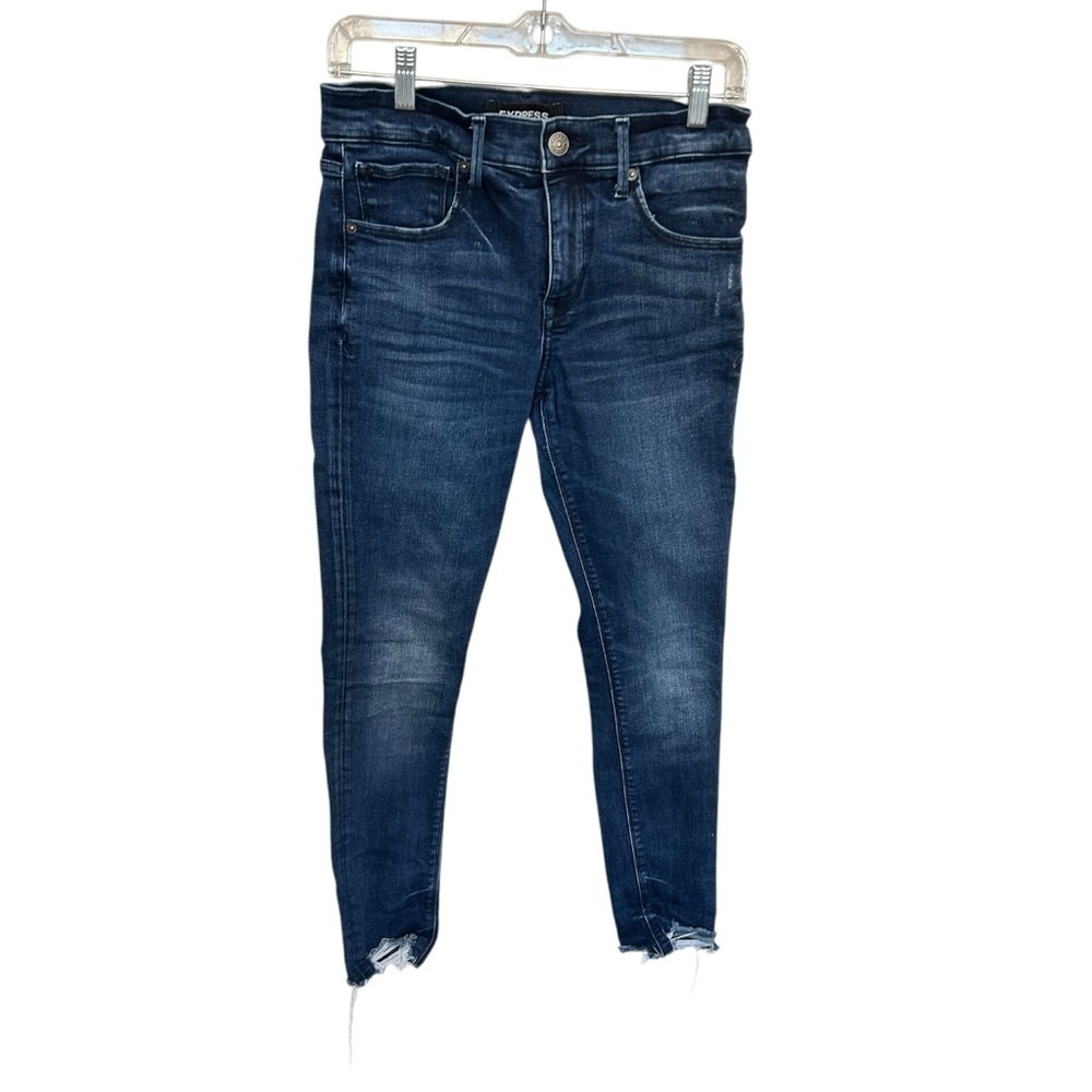 Express Denim Perfect Ankle Distressed Stretch Jeans Dark Wash Size 4